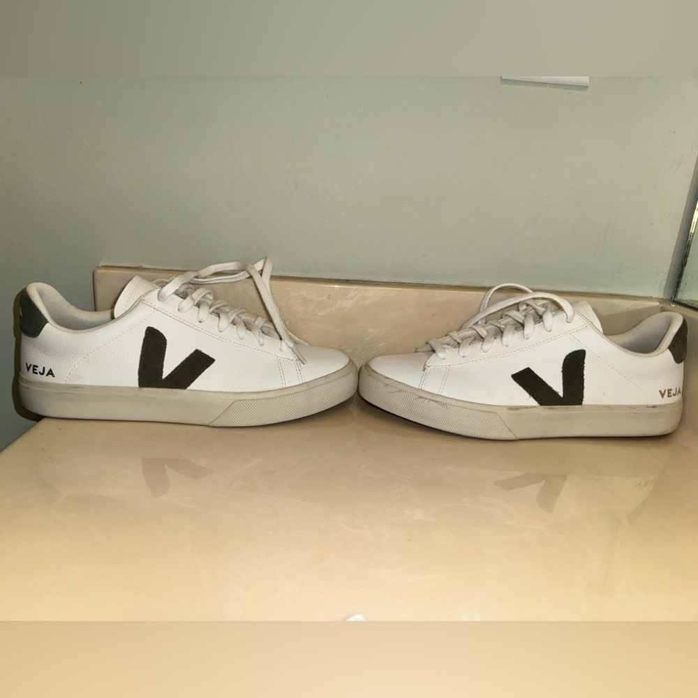 Veja White Leather Sneakers with Black V Accent